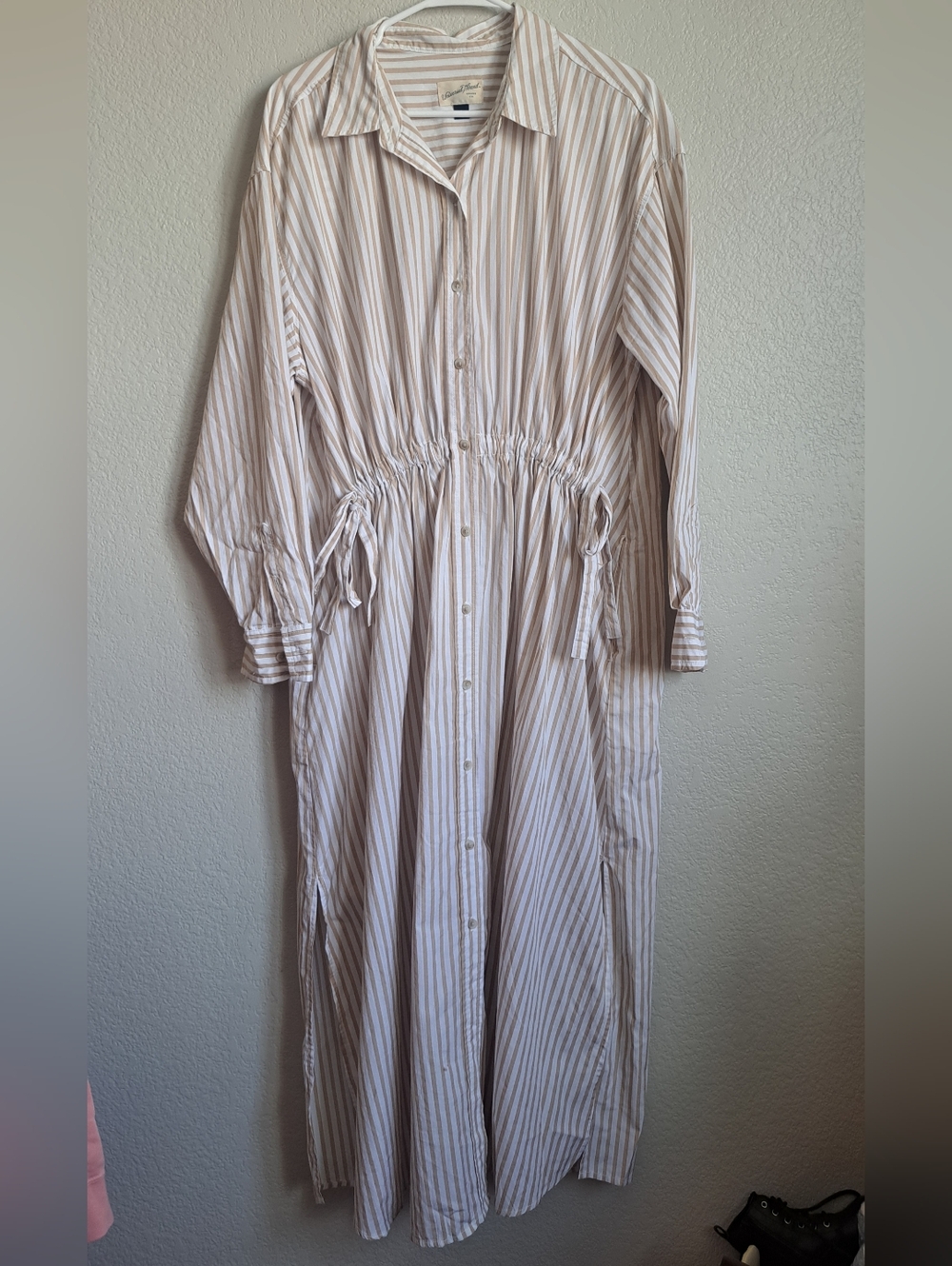 Universal Thread Tan White Striped Cinche Waist Longsleeve Maxi Dress Size Large